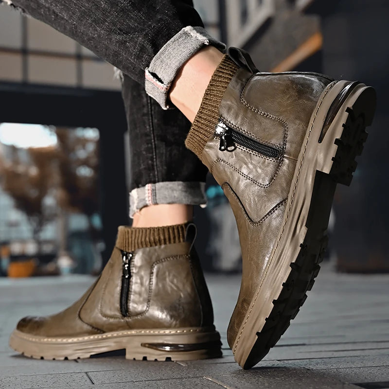British Style Men's Interview Formal Boots High-end Business Short Boots Men's Winter Ankle Boots Trend High Top Shoes - Sun Studio