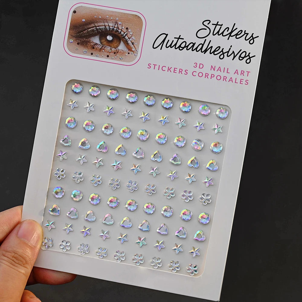1 Stück Gesicht Diamant-Gem-Sticker, 5D, bunte Strass-Tattoo-Aufkleber, für Festival, Nagel, Körper-Make-up, Bling-Schmuck, DIY Gesichtssticker
