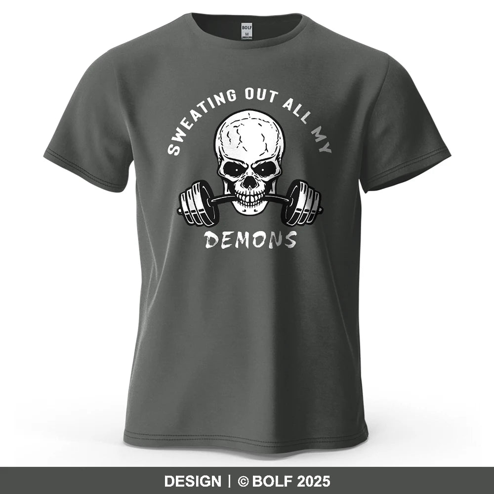Fitness Skull Motivated Printed Men's T-Shirt 100% Cotton Oversized Gym Graphic Tees for Women Tops Tees Casual Streetwear - Sun Studio