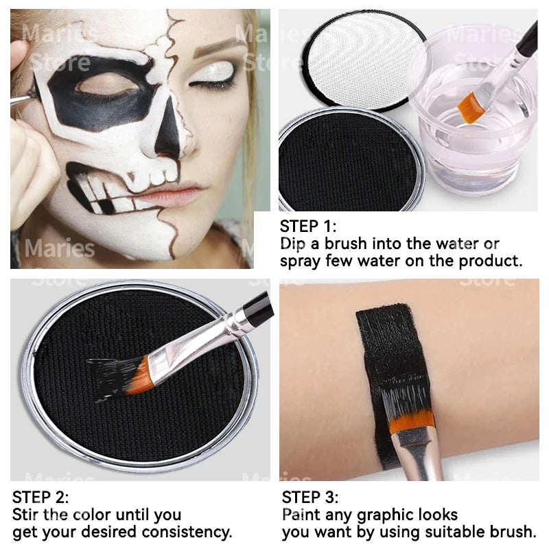 30g White Black Red Paint Water Based Makeup,Single Color for Adults for Skull,Witch,Goth,Cosplay,Halloween,Christmas,Party - Sun Studio