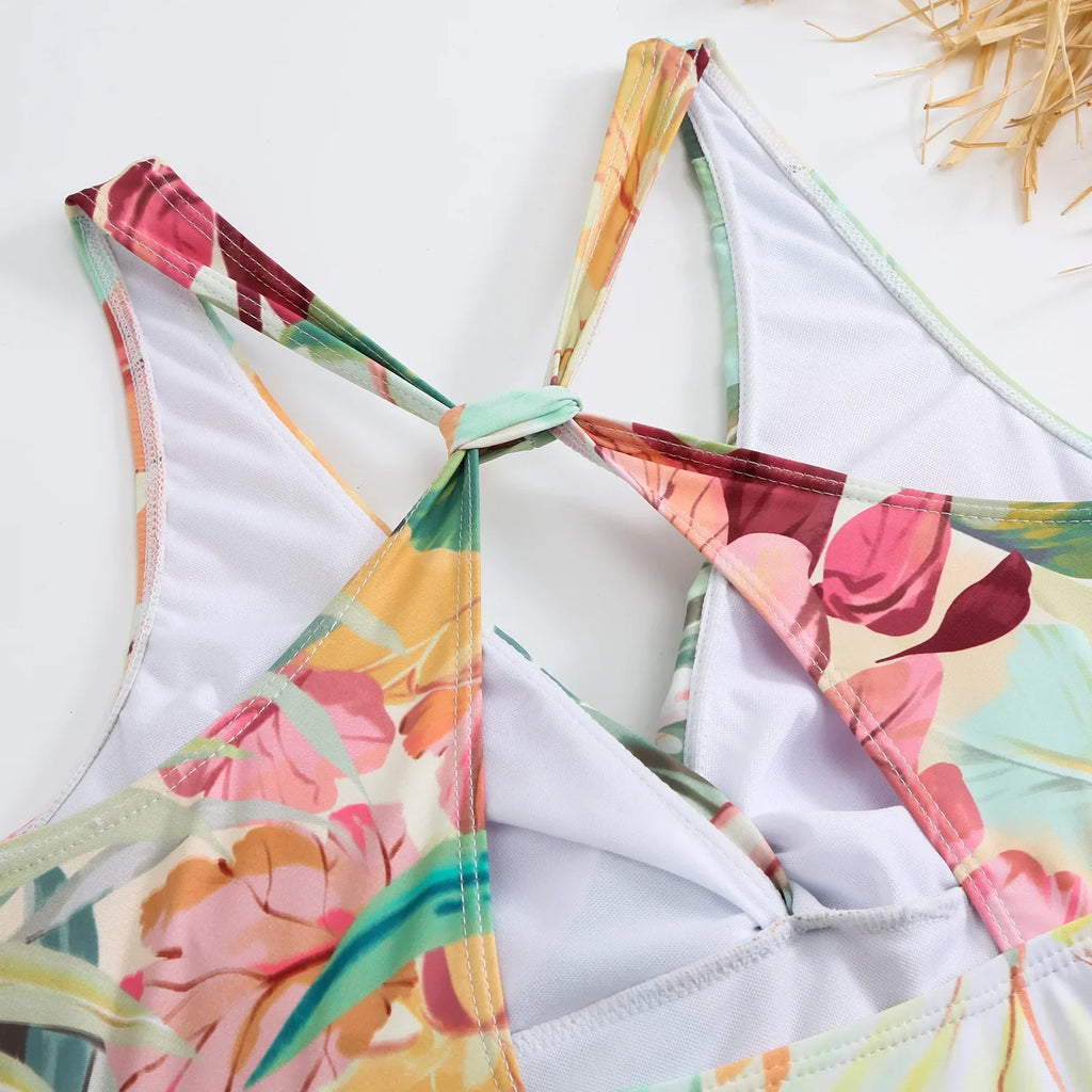One-piece Bikini Set 2026 Women Floral Print V-neck Swimsuit Sexy High Waist Beach Skirt Bathing Suit Swimwear Summer Monokini - Sun Studio