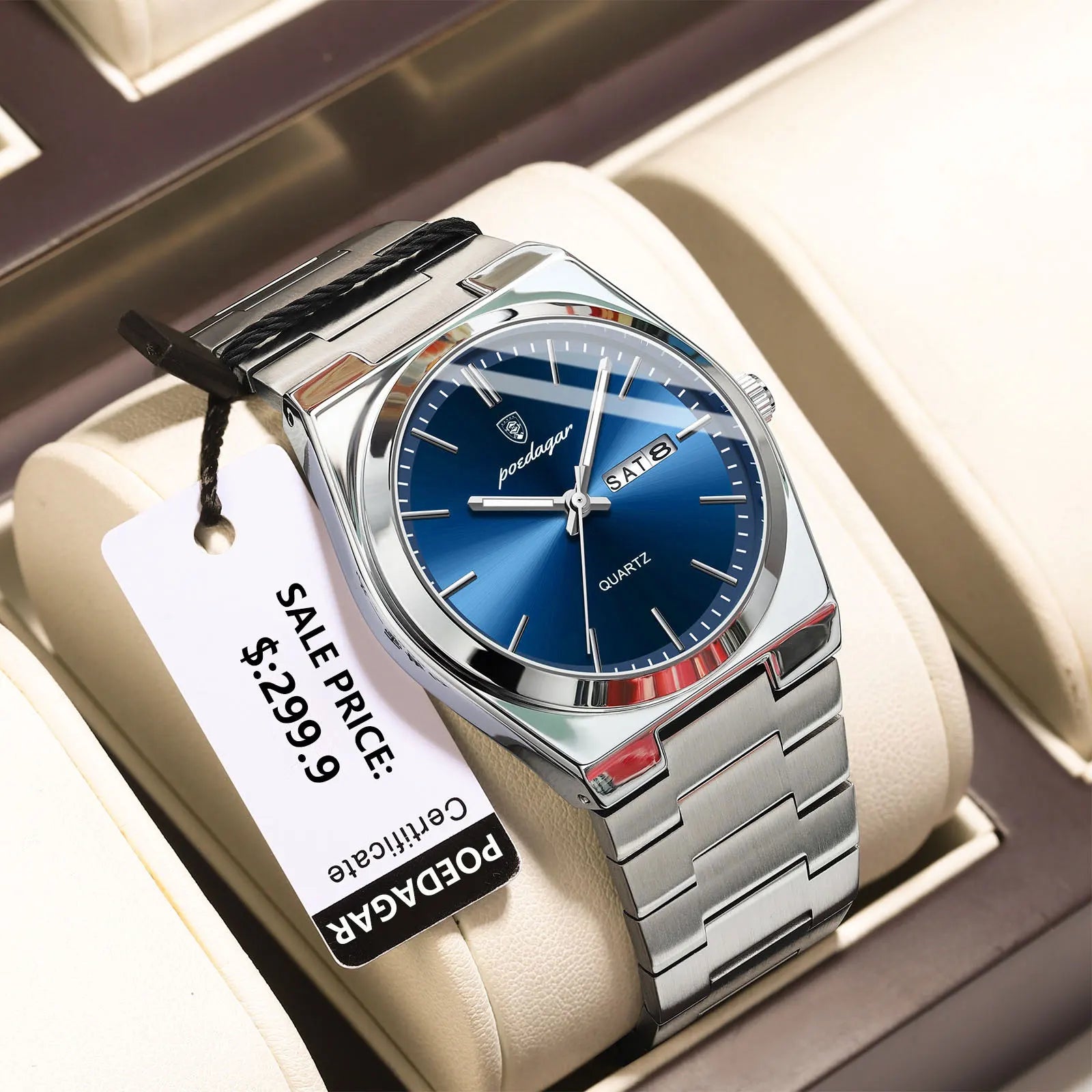 POEDAGAR Luxury Watch For Man Waterproof Luminous Date Week Stainless Steel Men Watch Casual Quartz Men's Watches Male Clock+box - Sun Studio