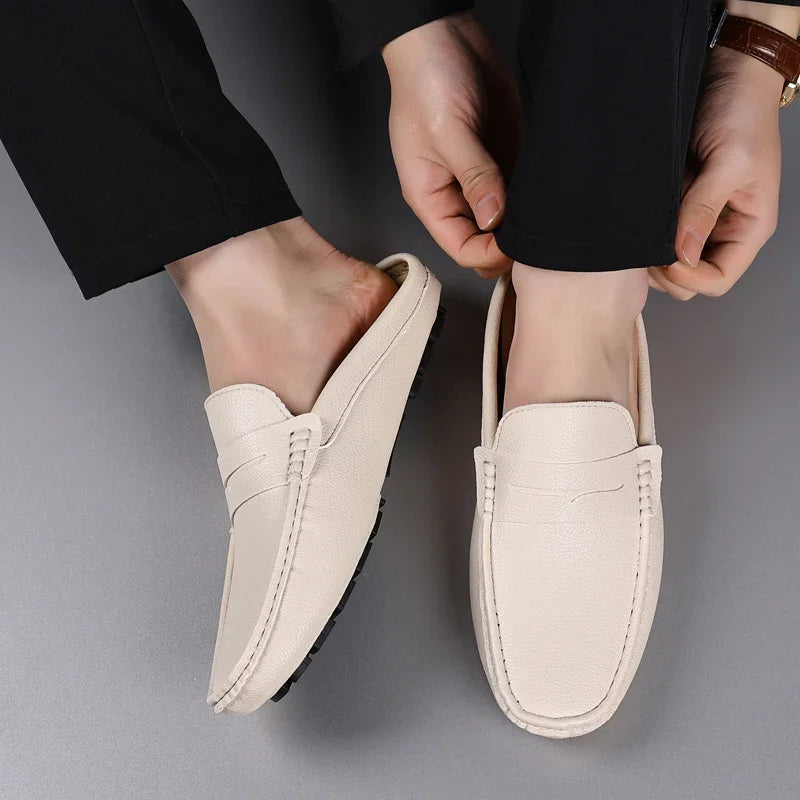 YRZL Loafers Summer Slip on Half Shoes for Men PU Leather Slippers Casual Breathable Comfy Loafers Moccasins Casual Shoes Men - Sun Studio