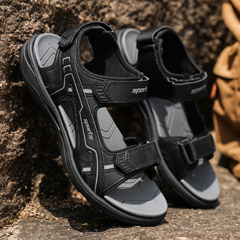 Classic Black Men's Sandals for Summer Wear-Resistant Breathable Beach Wading Shoes Outdoor Casual Walkig Sandals - Sun Studio