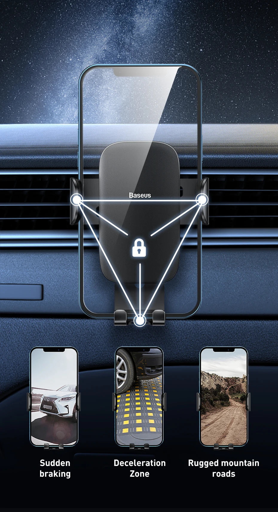 Baseus Car Phone Holder Mobile Metal Gravity Phone Holder for Car Air Vent / CD Slot Mount Phone Holder Stand for iPhone Samsung - Sun Studio