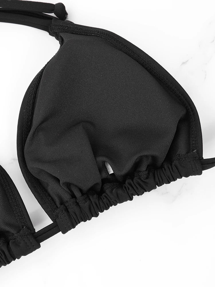 2 Pcs/Set Women's Bikini Split Set Summer Leisure Vacation Style Hanging Neck Bareback Strap Bikini Set Beach Women's Swimsuit - Sun Studio