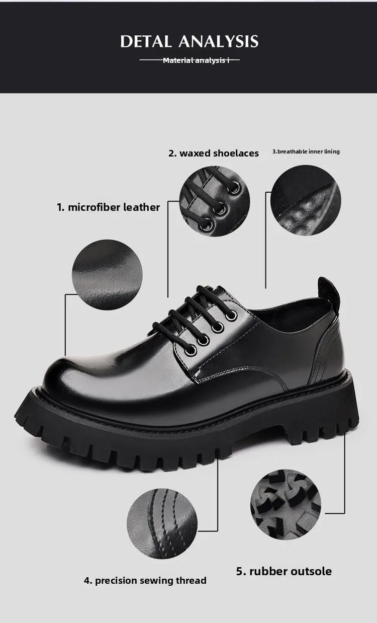 Genuine Soft Leather Men's Shoes 5cm Heightening Thick Bottom Anti-slip Waterproof Casual Black Formal Shoes Autumn Season - Sun Studio