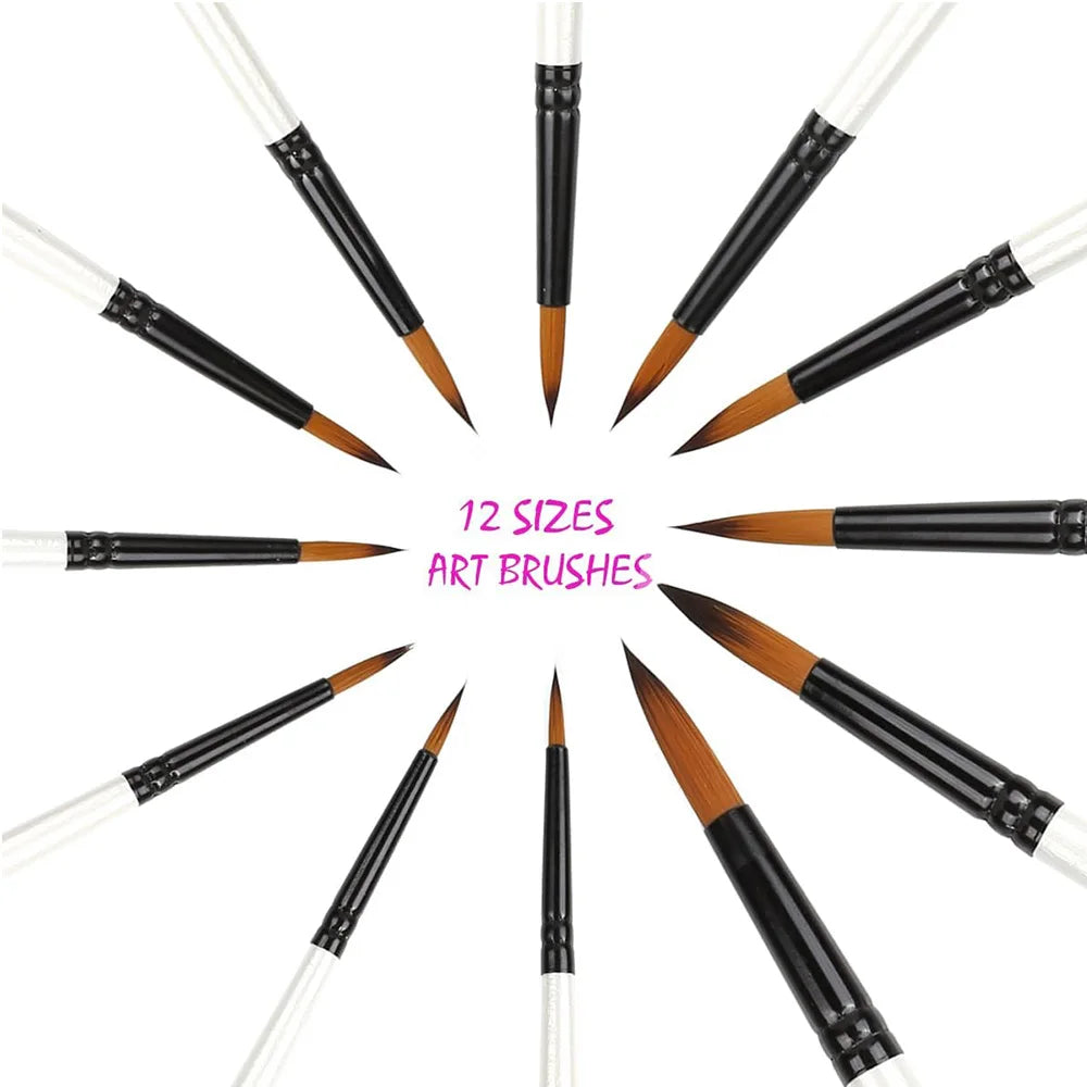 12/48 PCS Round Paint Artist Brushes Set for Acrylic Watercolor Oil Painting, Crafts, Canvas, Rock, Miniature Model Fine Detail - Sun Studio