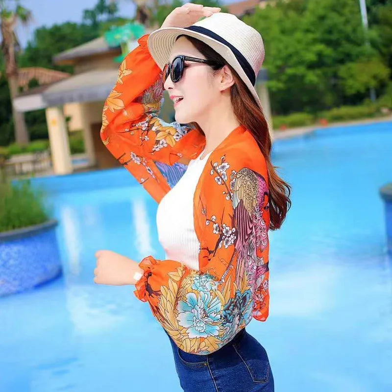 Chiffon Veil Arm Shade Shawl Scarf Women Summer Sun Protection Clothing Long Sleeves Wraps Anti-UV Jacket Swimsuit Cover Up - Sun Studio