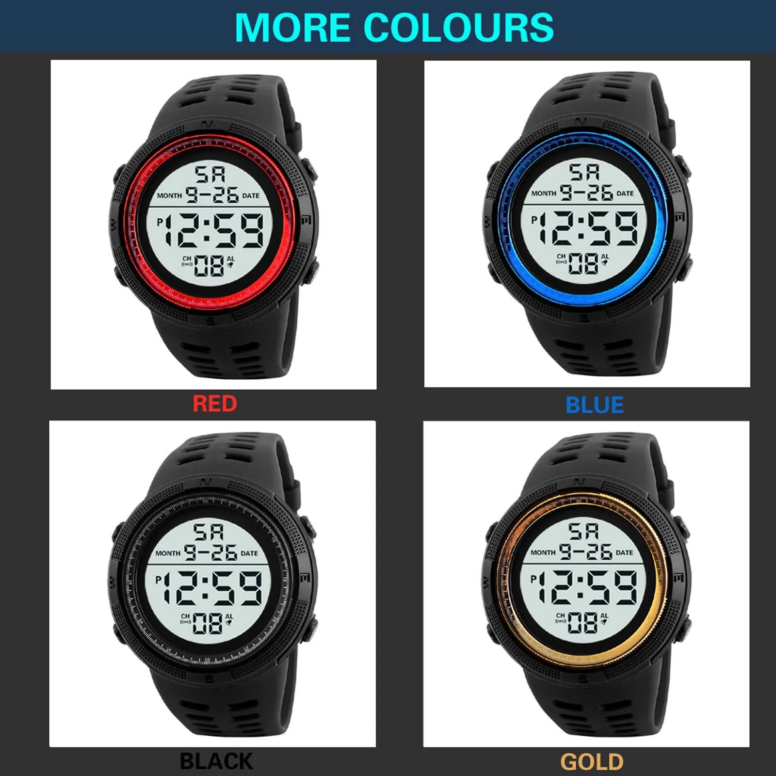 YIKAZE Men's Digital Electronic Watch Sports Glow 50mm Large Dial Student Outdoor Adventure Trend Multifunctional Watches Clock - Sun Studio