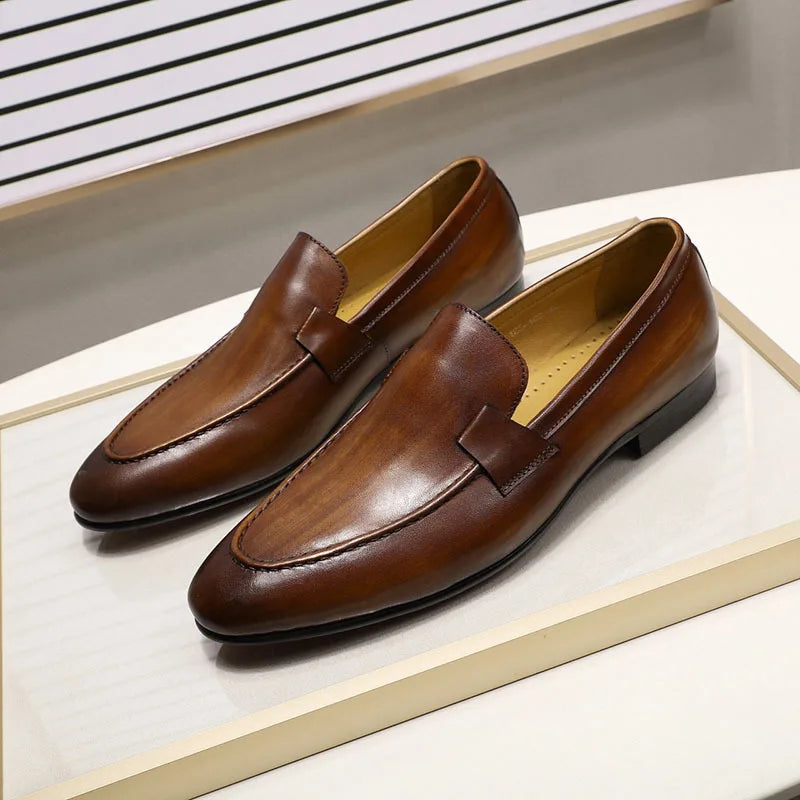 YETTIES Designer Fashion Mens Loafers Leather Handmade Black Brown Casual Business Dress Shoes Party Wedding Men's Footwear - Sun Studio