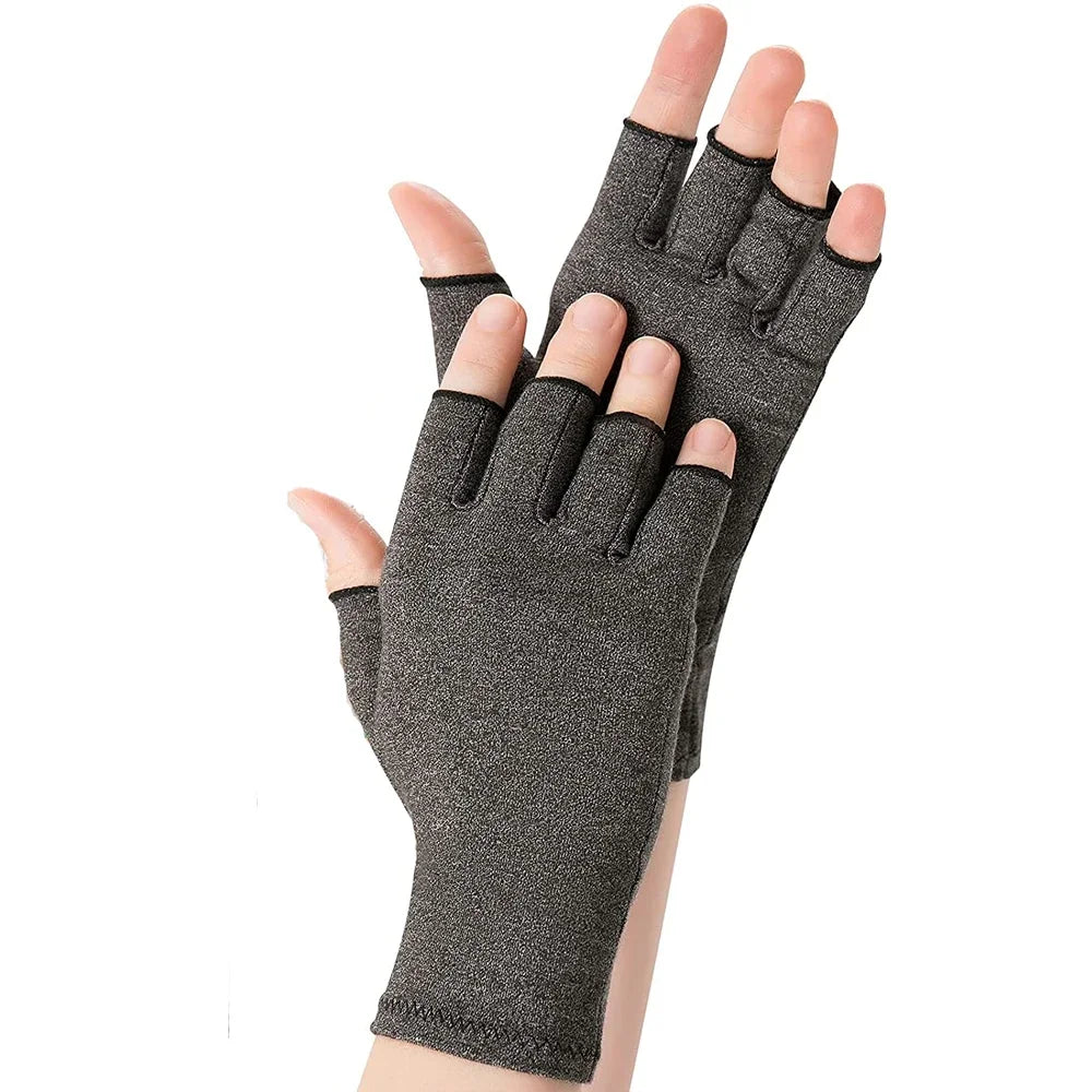 1 Pair Compression Gloves Hand Copper Arthritis Gloves Joint Pain Relief Half Finger Anti-slip Therapy Gloves For Womens Mens - Sun Studio
