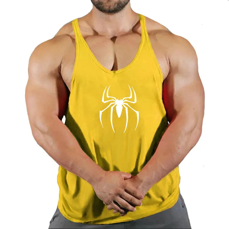 Spider Print Fitness Tank Top Fitness Shirt Muscle Men's Single Tank Top Men's Sleeveless Sweatshirt Men's Tops Fitness Clothing - Sun Studio