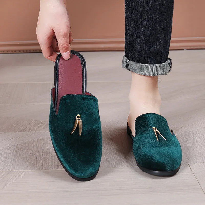 Fashion New Men Velvet Tassels Half Slippers Loafer Male Casual Purple Green Blue Black Mules Moccasins Breathable Driving Shoes - Sun Studio