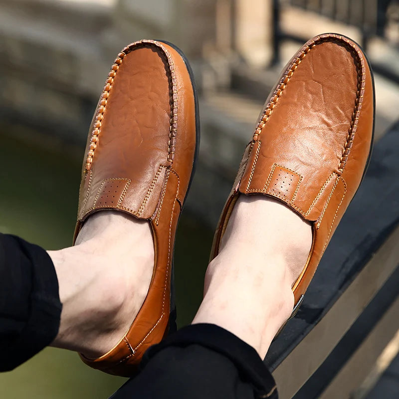 Genuine Leather Men Casual Shoes Luxury Brand 2025 Mens Loafers Moccasins Breathable Slip on Black Driving Shoes Plus Size 37-47 - Sun Studio