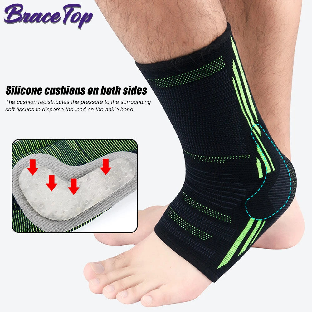 BraceTop 1 PC Compression Sports Ankle Brace with Silicone Padded Protect Heel Ankle Support Basketball Football Ankle Protector - Sun Studio