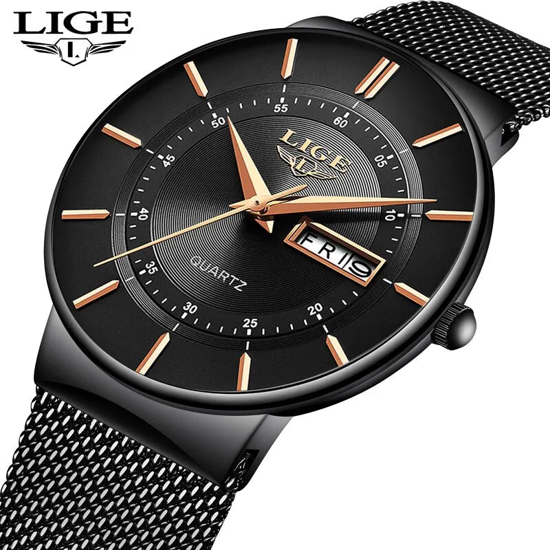 LIGE 2024 Luxury Men Watches Waterproof Ultra Thin Date Clock Male Steel Strap Casual Quartz Watch Men Sports Wrist Watch Man - Sun Studio