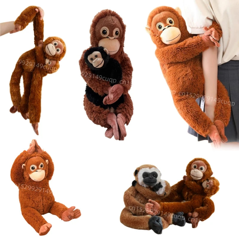 Cartoon Punch Monkey Plush Doll Brown Chimpanze Mom And Black Monkey Baby Together Animal Stuffed Doll Home Decor Gift For Kids - Sun Studio