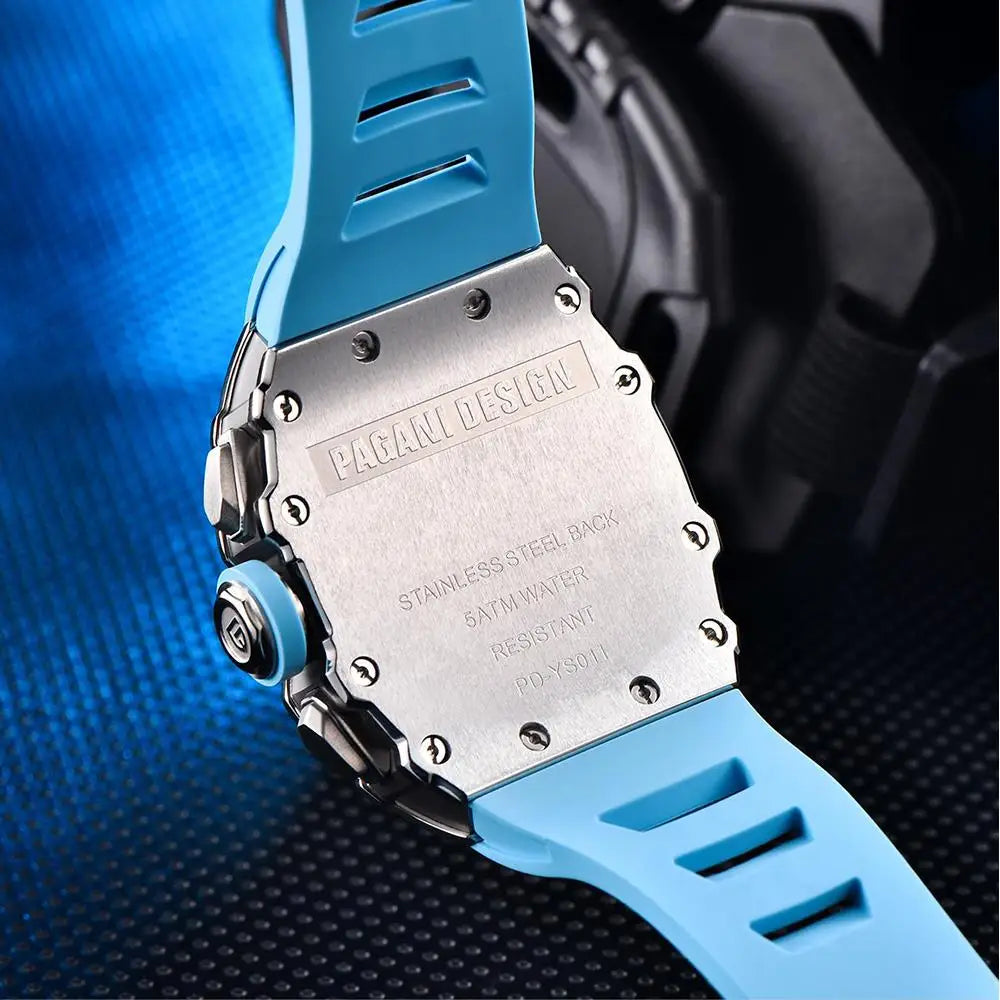 PAGANI DESING Men's Quartz Watches Skeleton Dial 100M Waterproof Sport Rectangle Sapphire glass Watch for Men - Sun Studio