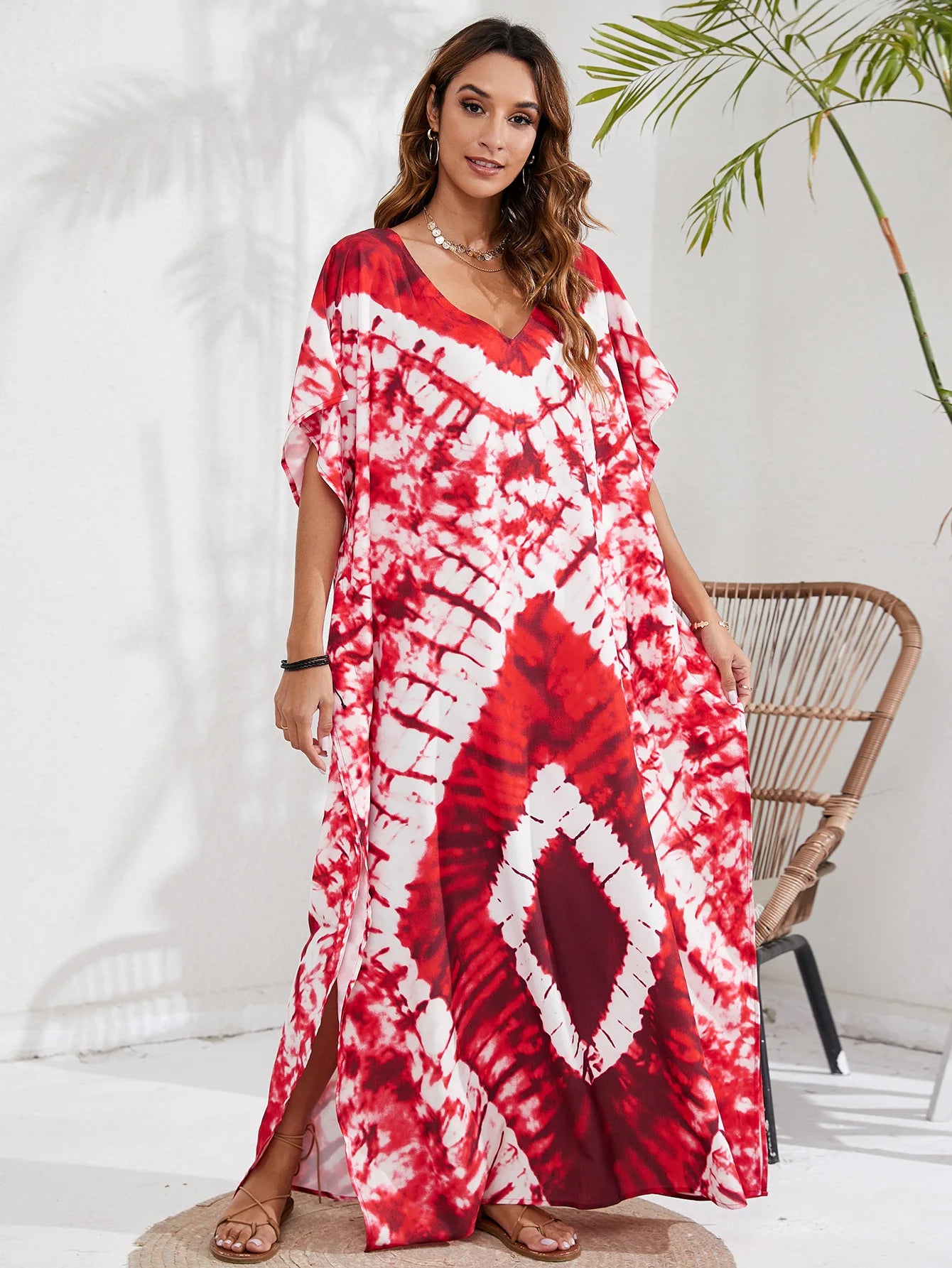 Kaftan Dresses for Women Plus Size Tie Dye Batwing Sleeve Caftans Swimsuit Coverup Maxi Dress Loungewear - Sun Studio