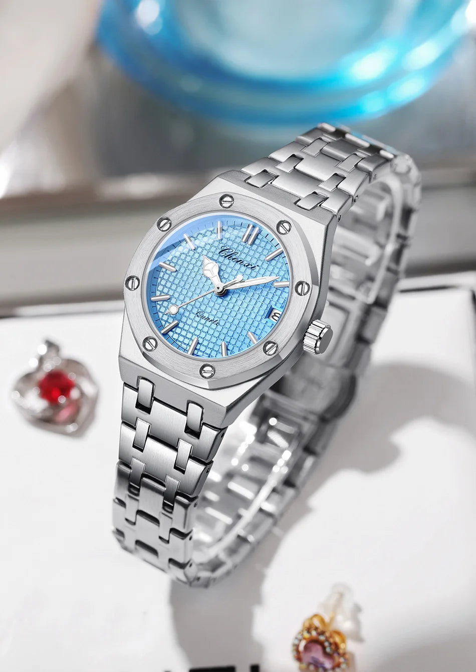 Luxury Women Watches Silver Steel Simple Casual Business Dress Watches for Women Top Brand Waterproof 3bar Calendar Gift Clock - Sun Studio