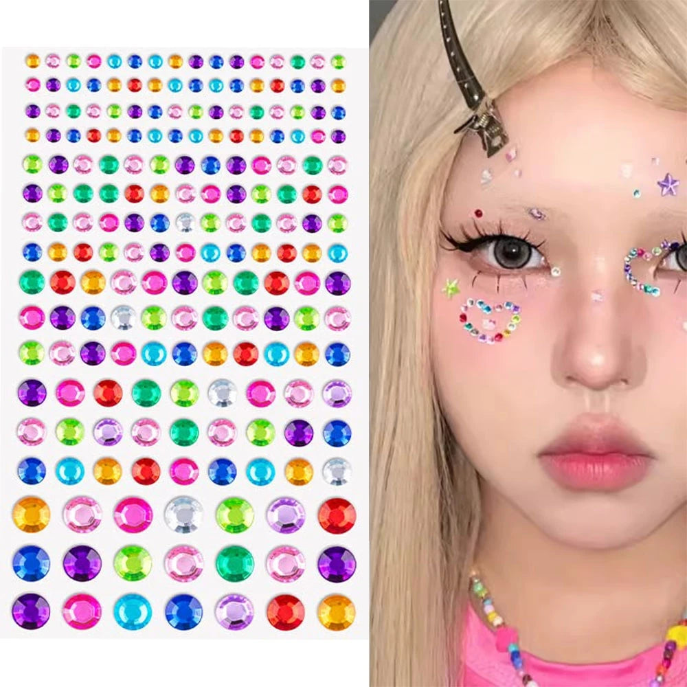 1 Stück Gesicht Diamant-Gem-Sticker, 5D, bunte Strass-Tattoo-Aufkleber, für Festival, Nagel, Körper-Make-up, Bling-Schmuck, DIY Gesichtssticker