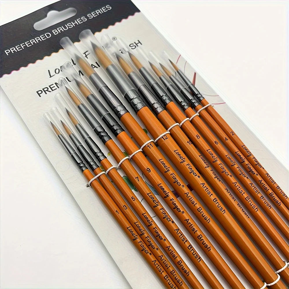 12pcs Premium Angular Paint Brushes - High-Quality Nylon Hair Angled Watercolor Brushes for Acrylics, Watercolors, Gouache - Sun Studio