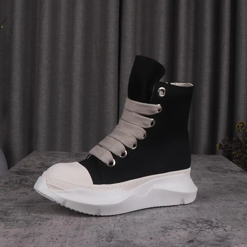 Men Women High-TOP Shoes Casual Canvas Platform Heel Sneakers Luxury Designer Jumbo Lace Up Zip Autumn Black Boots - Sun Studio