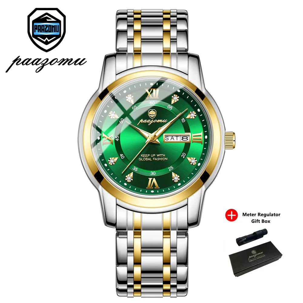 PAAZOMU Classic Casual Quartz Watch Men Women Waterproof Luminous Dial Business Dress Wristwatch Comfortable Watches Male+Box - Sun Studio
