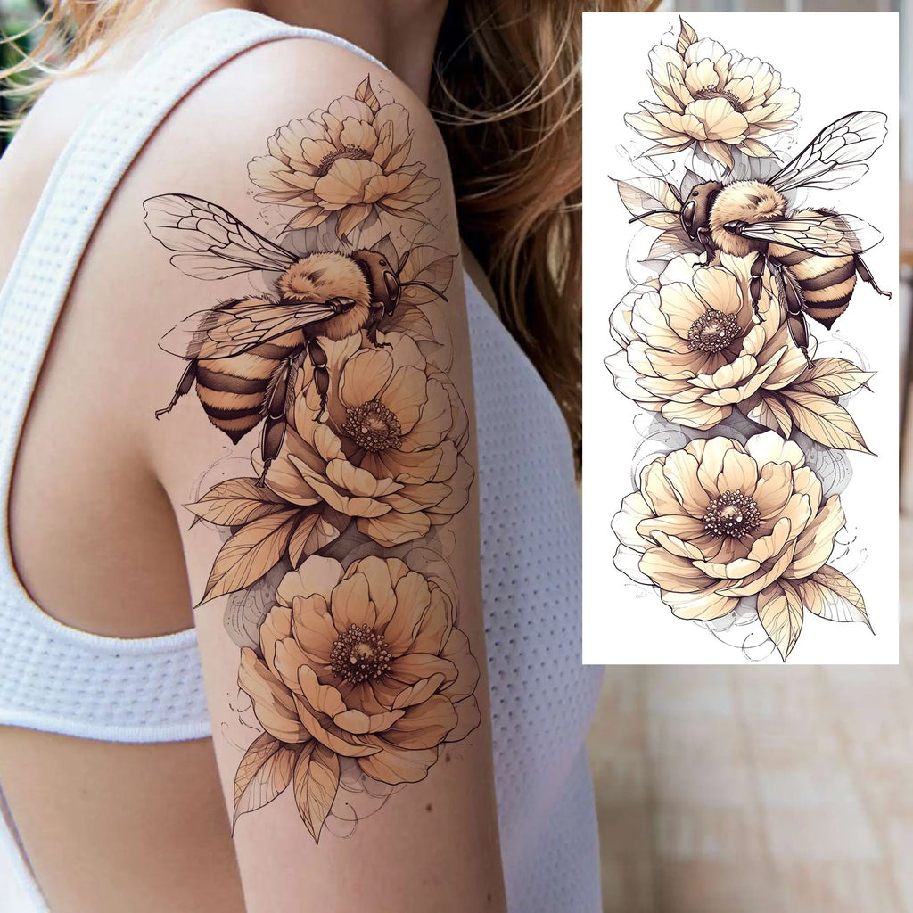 1 Sheet Beautiful Turtle With Flowers Temporary Tattoos Elephant Lion Tatoos Waterproof Realistic Animals Fake Tattoos Stickers - Sun Studio