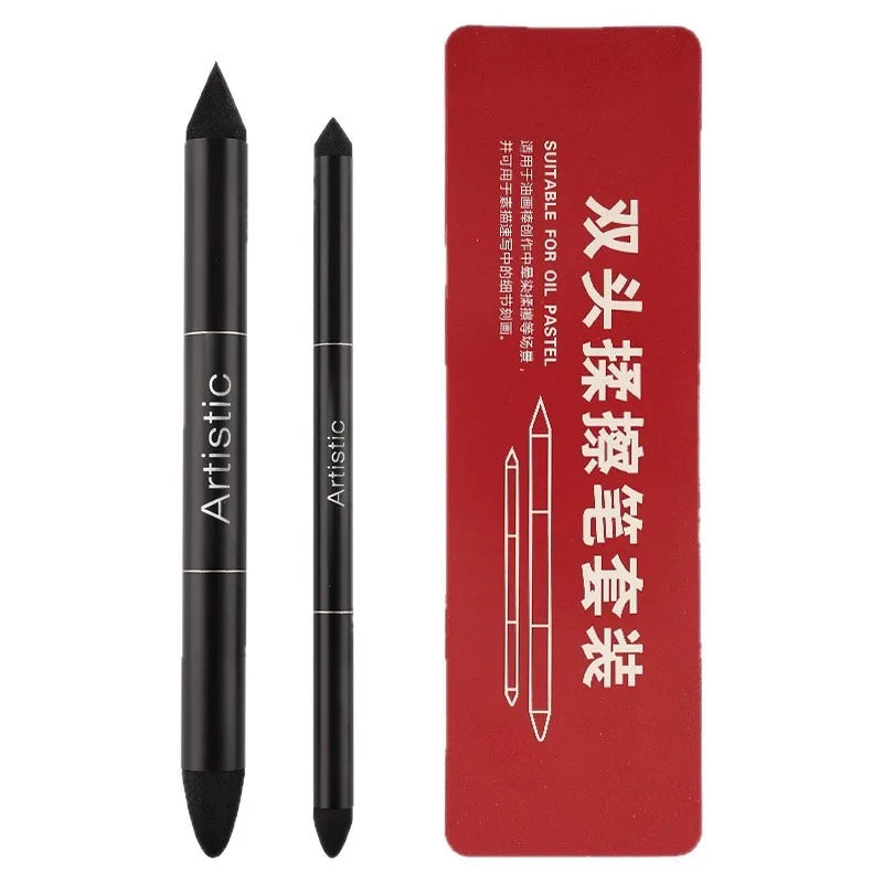 Cotton Blending Sponge Brush Pens Set 2Pcs Double-Headed Washable Sketch Wipe Reusable Art Blenders for Detail Shadow Highlight - Sun Studio