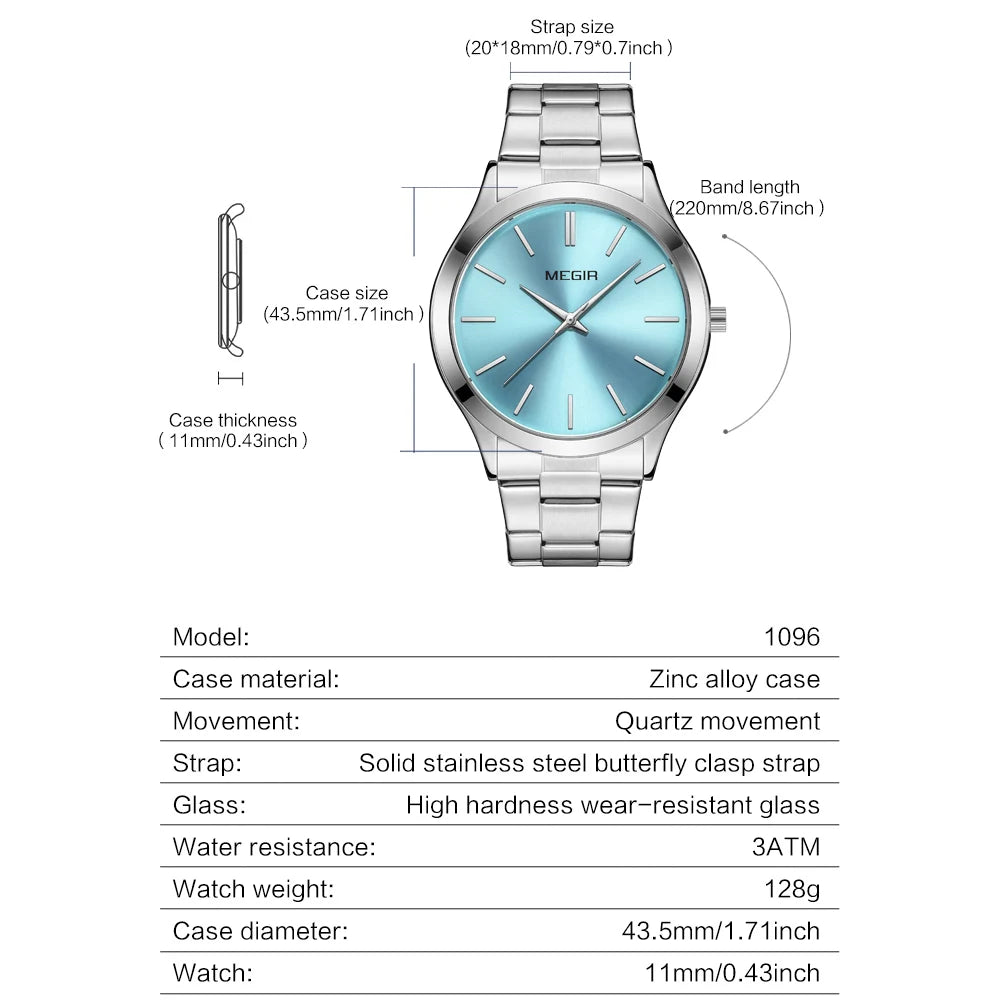 MEGIR Business Luxury Men's Watches Stainless Steel Luminous Waterproof Man Wristwatch Fashion Casual Men Quartz Watch Reloj - Sun Studio