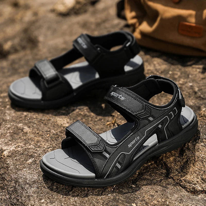 Classic Black Men's Sandals for Summer Wear-Resistant Breathable Beach Wading Shoes Outdoor Casual Walkig Sandals - Sun Studio