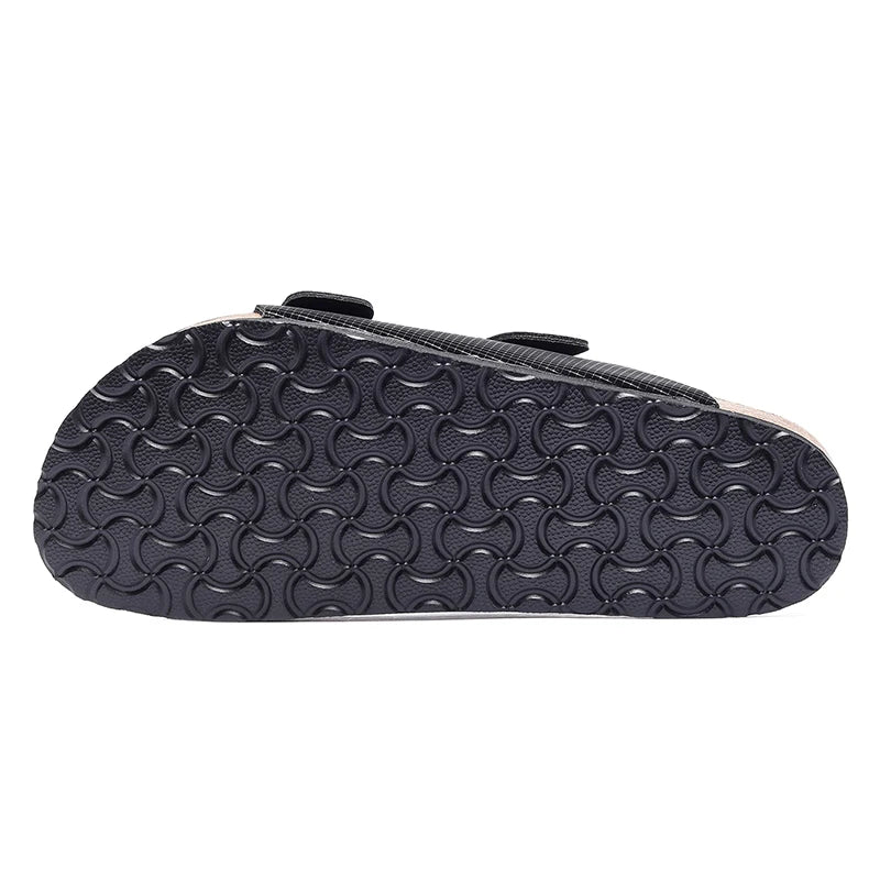 Summer Men Cork Slippers Slides Clogs Casual Slip On Sandals Double Buckle Women Microfiber Leather Unisex Big Size 47 48 49 - Sun Studio