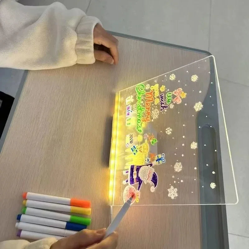 Magic Glow Kids Drawing Board: Reusable LCD Tablet with Night Light LED Note Board Erasable Light-Up Doodle Pad - Sun Studio