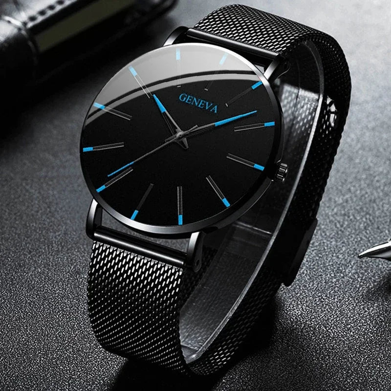 New Fashion Simple Ultra-thin Men Business Watches Steel Mesh Band Male's Quartz Watch Relogio Masculino - Sun Studio