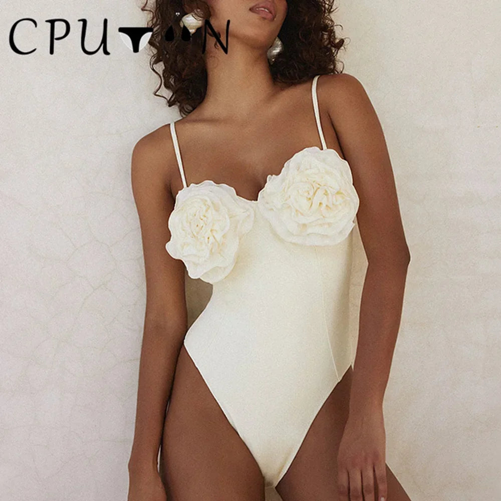2026 New Sexy White 3D Flower Solid Two Piece Push Up Bikini Set Luxury Swimwear Women Swimsuit Beachwear Summer Bathing Suit - Sun Studio
