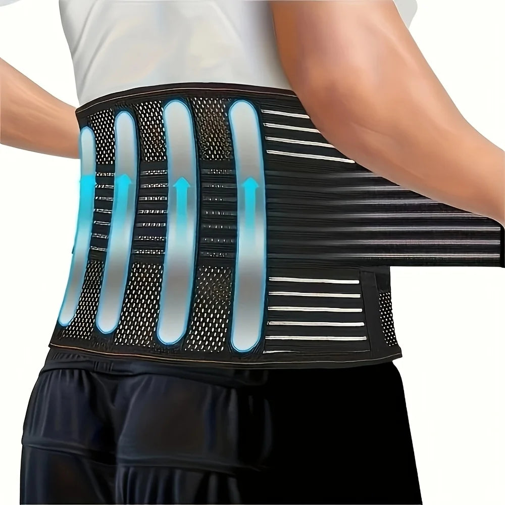 Compression Waist Support Belt with 5 Reinforced Support Plates, Breathable Mesh Back Support, And Adjustable Elastic Compressio - Sun Studio