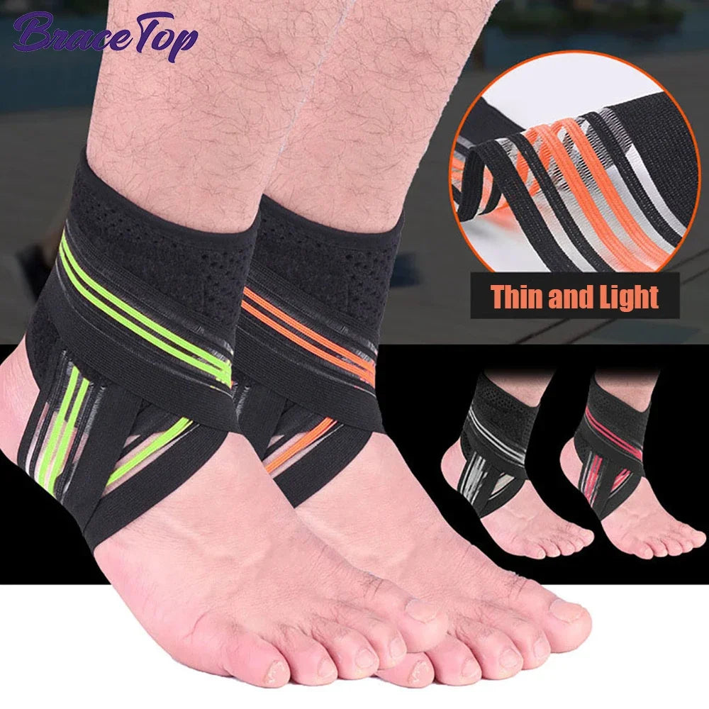 BraceTop 1 PC Sports Compression Ankle Brace Support Wrap Gym Ankle Sleeves for Plantar Fasciitis Achilles Tendon Minor Sprains - Sun Studio