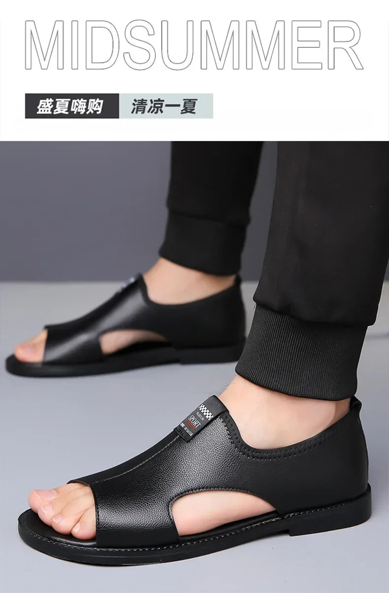 Sandals for Men Brand Casual Shoes Outdoor Fashion Men's Slippers Comfortable Beach Shoes High Quality Leather Man Flat 2025 - Sun Studio