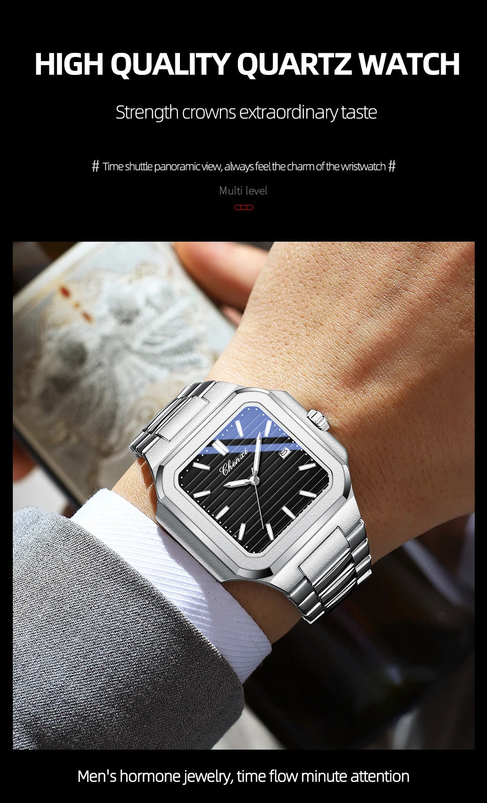 2025 New Man Watches Luxury Fashion Square Men's Quartz Watch Calendar Luminous Waterproof Stainless Steel High Quality Clock - Sun Studio