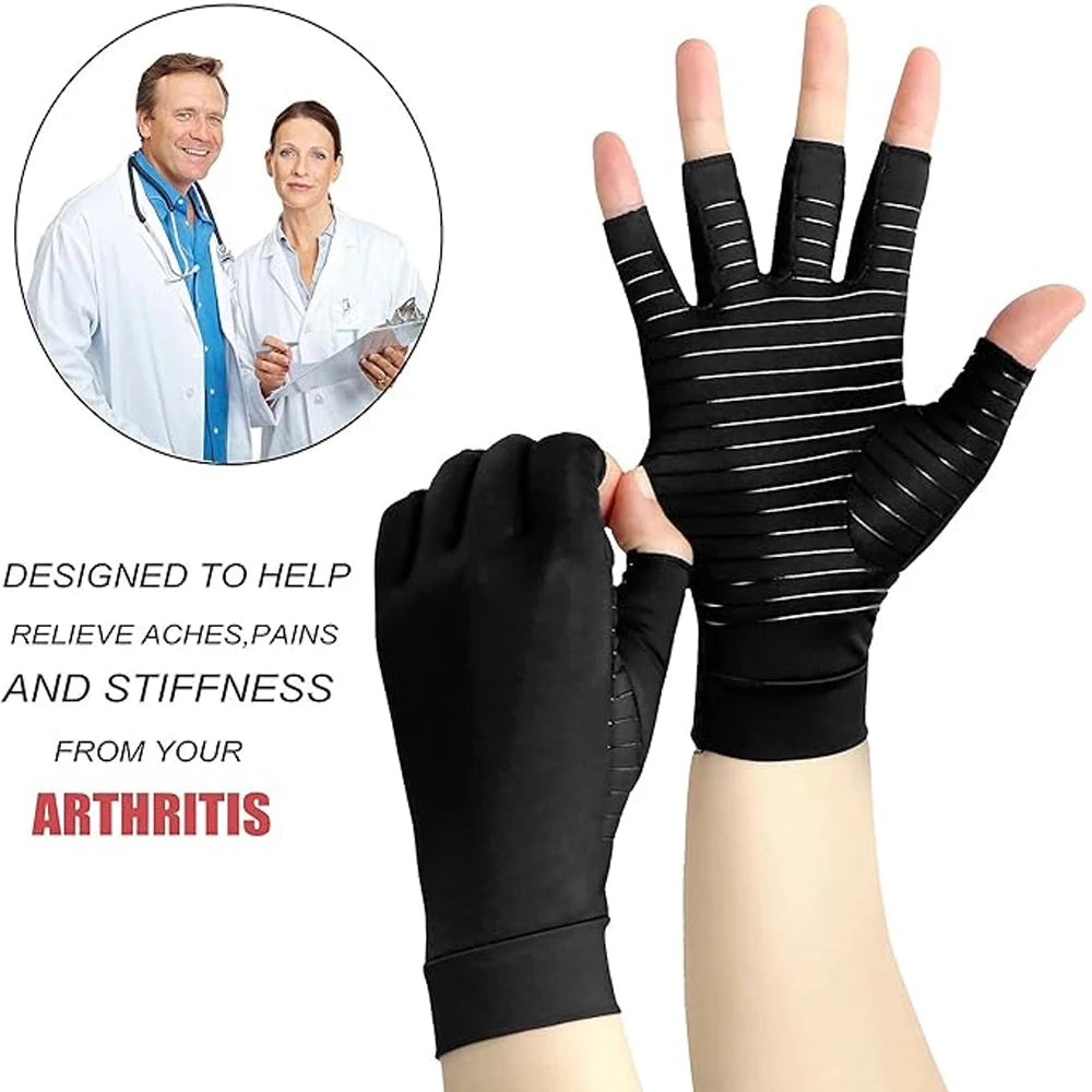 1Pair Copper Infused Fingerless Compression Gloves for Arthritis & Carpal Tunnel Relief, Relieve Hand Pain Swelling,Women Men - Sun Studio