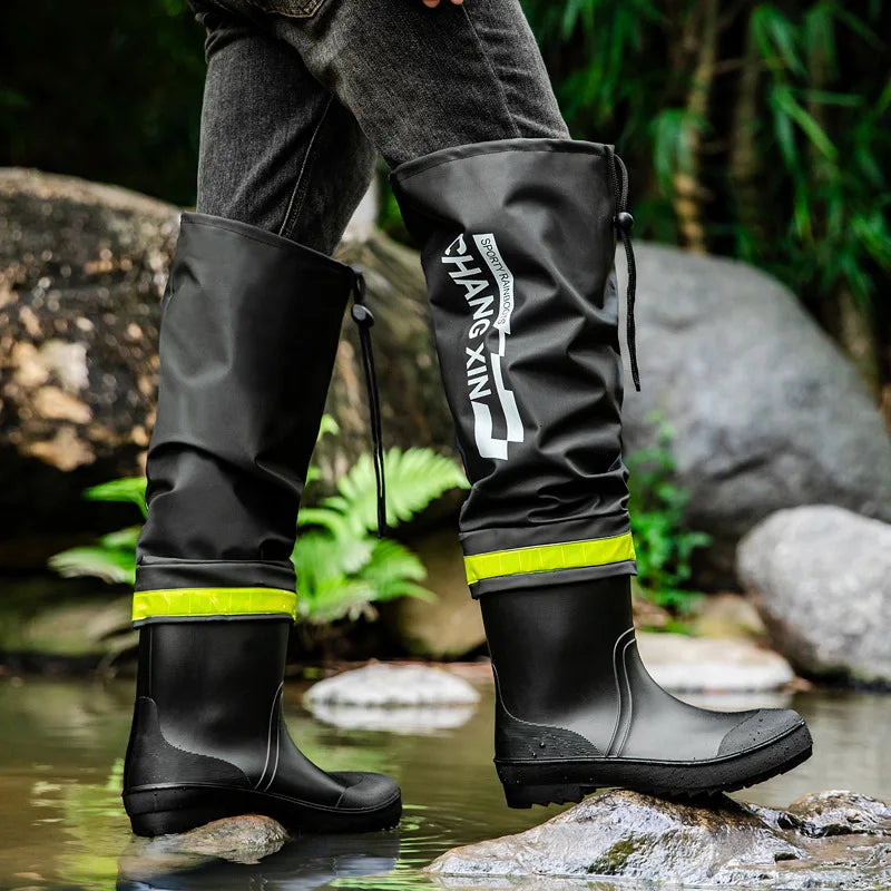 Men's Rain Boots Fashion High-Top Rain Boots for Outer Wear Long-Tube Waterproof and Non-Slip Couple Style Outdoor Fishing Boots - Sun Studio