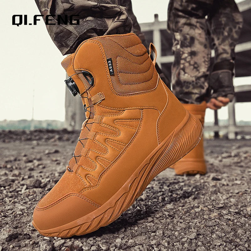 Large Outdoor Training Boots Men's Mountaineering Hiking Boots High Top Rotating Buckle Fashion Camouflage Sports Shoes - Sun Studio