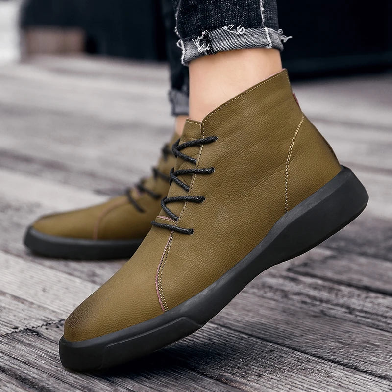 100% cowhide New large-sized men's boots Fashionable casual thick-soled breathable men's shoes Outdoor sports Chelsea boots - Sun Studio