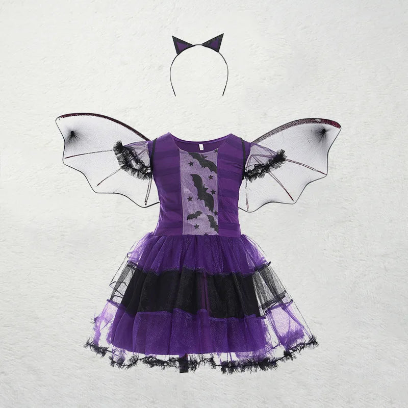 2-15Y Girls Halloween Witch Costume Children Cosplay Vampire Bat Dresses Carnival Party Clothes Children's Halloween Gifts - Sun Studio