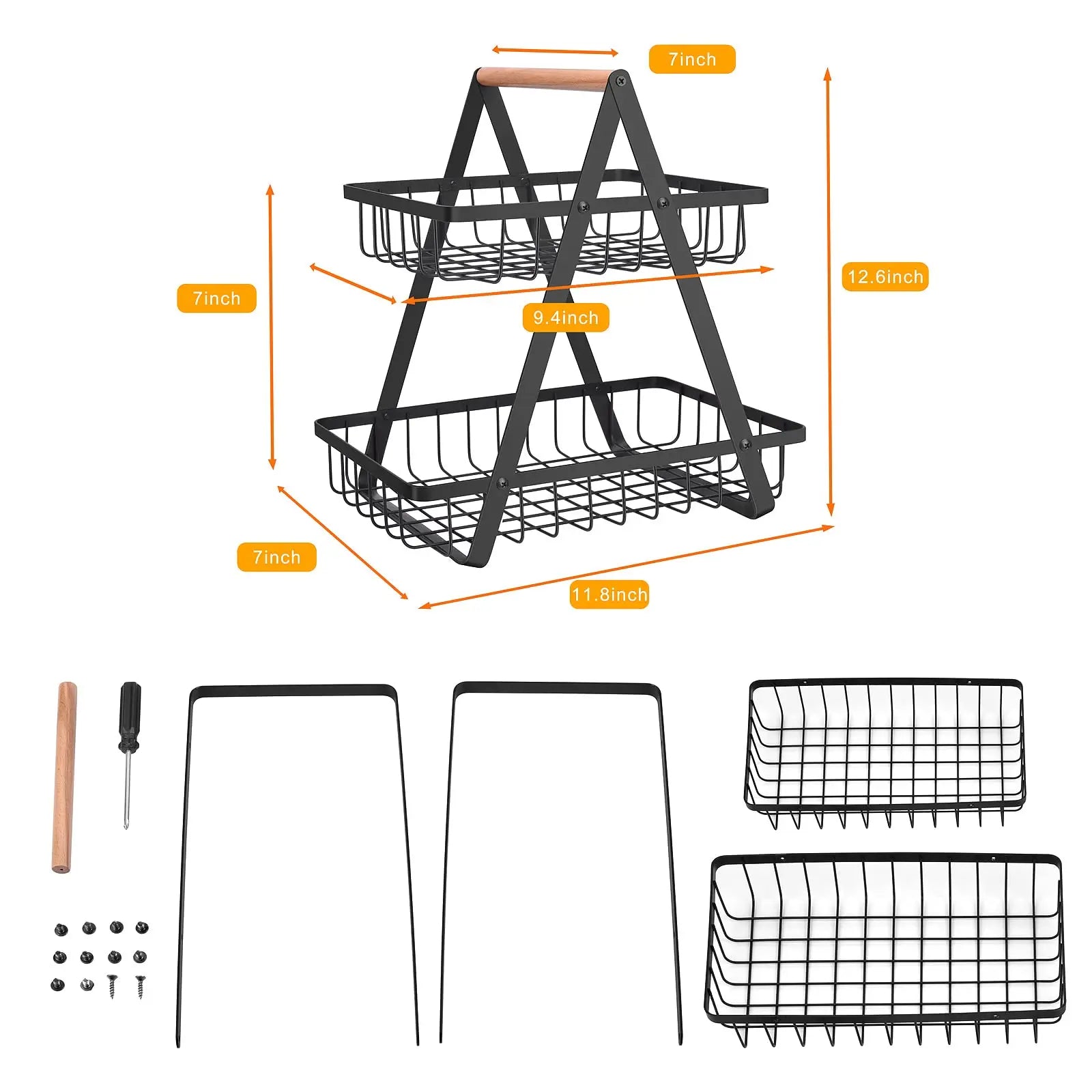 2 Tier Countertop Fruit Basket,Portable Fruit Bowle Basket for Kitchen Organizer Storage & Fruits Vegetable Bread Snacks Basket - Sun Studio