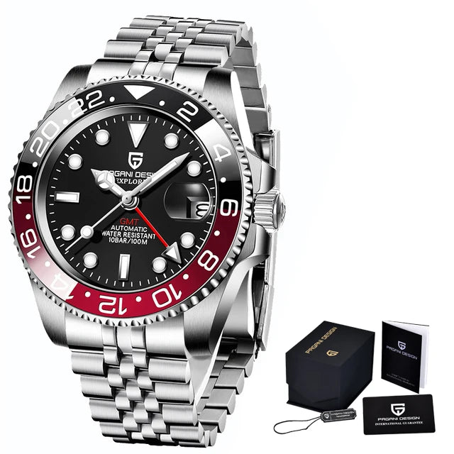 PAGANI DESIGN PD-1662 Luxury GMT Men Mechanical Wristwatch Sapphire Glass Stainless Steel 100M Waterproof Automatic Watches - Sun Studio