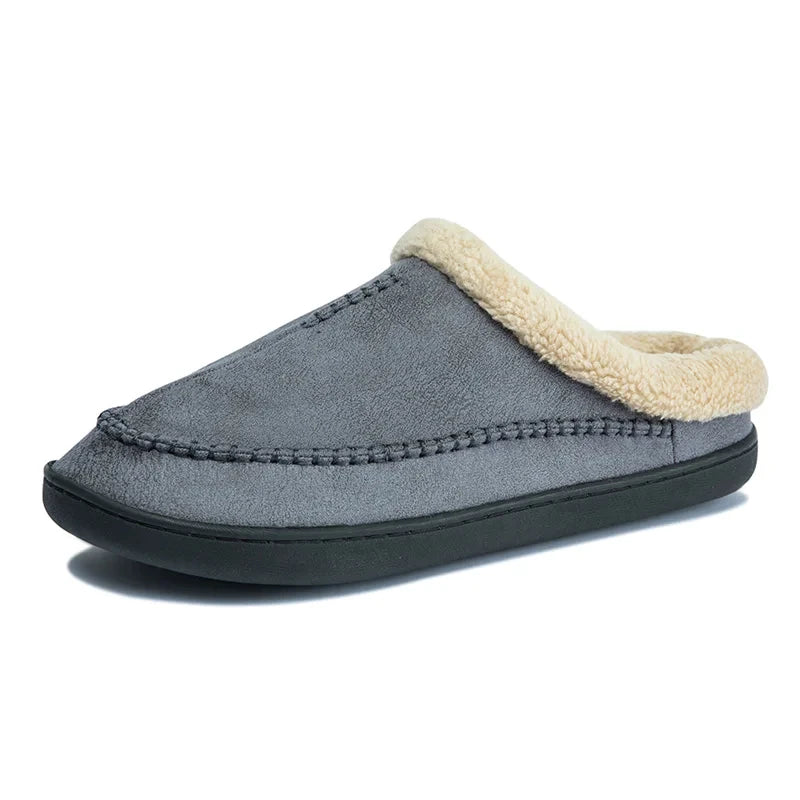 Men Slippers Black New Winter Suede Slippers Warm Indoor Slipper Waterproof Home House Shoes Men Warm Velvet Fur Knitting Shoes - Sun Studio