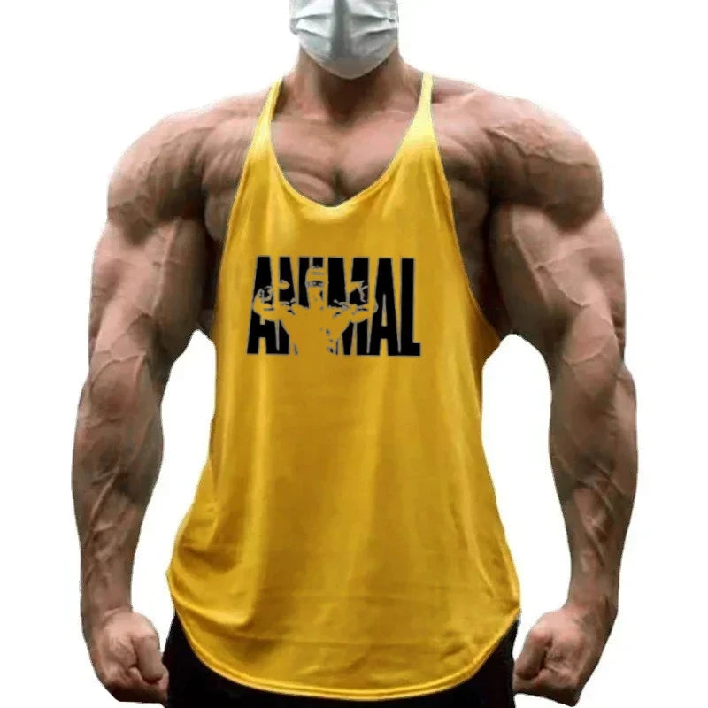 Strength Printed Men's Stringer Vest - Cotton Breathable Y - Fitness Back Fitness Wear, Intensive Training and Fitness Style - Sun Studio